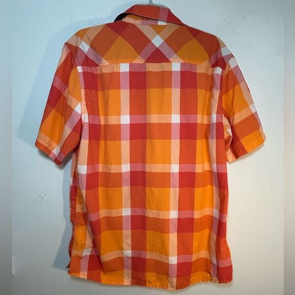 HELLY HANSEN MENS BUTTON FRONT SHIRT XL ORANGE white PLAID CHECK short sleeve - Picture 6 of 13